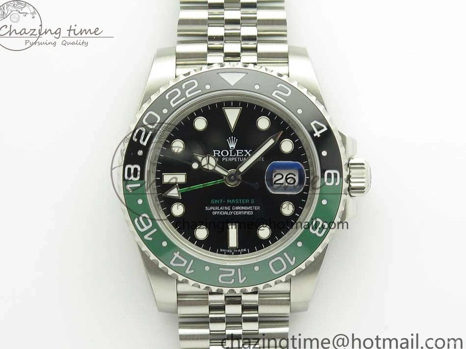 0201 UrbanChic GMT-Master II 126710 BLRO BPF Black Green Ceramic Bezel SS Black Dial on SS Jubilee Bracelet A 3347